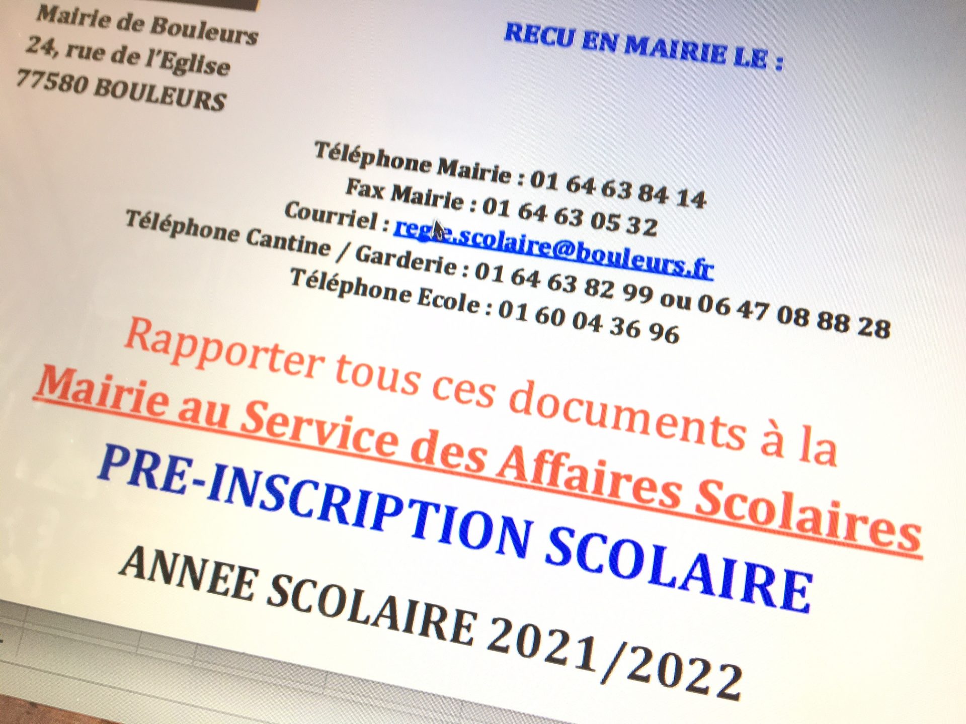 OUVERTURE INSCRIPTION RENTREE SCOLAIRE 2021-2022 - Bouleurs